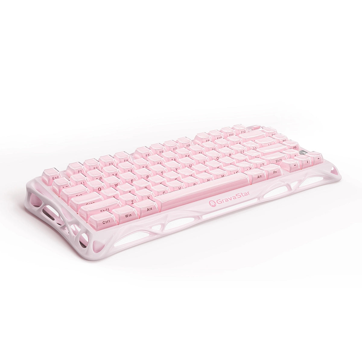GravaStar Pro Gaming Set Sakura Pink studio bundle overview featuring Mercury K1 Special Edition 75% wireless mechanical keyboard, Mercury M1 Pro 88g magnesium mouse, and Sakura Pink Gaming Mouse Pad, perfect paired with Supernova Pink speaker.