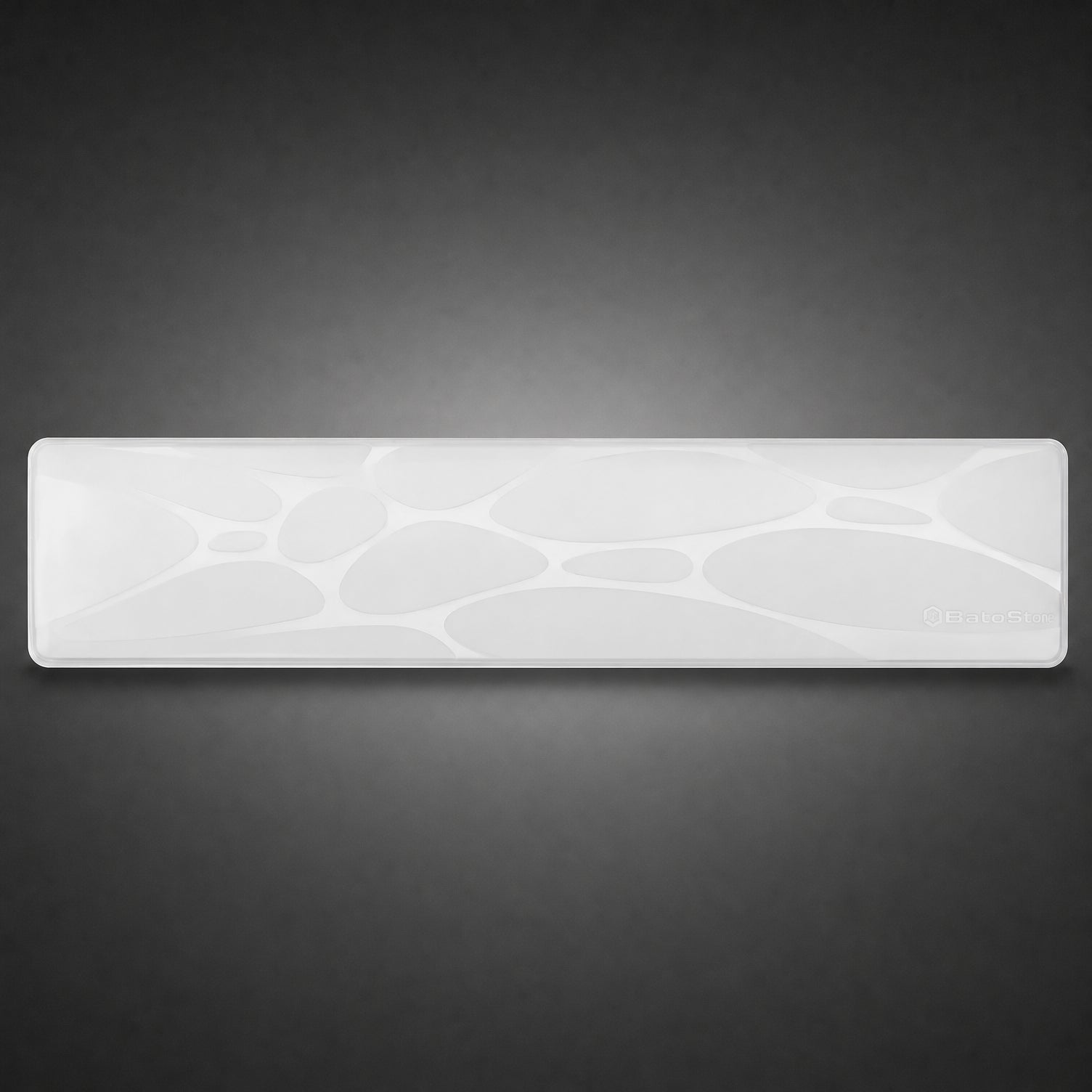 GravaStar 75% Keyboard Wrist Rest Pad White studio flat top-down view featuring ergonomic PU leather surface, embossed GravaStar logo, non-slip ABS base, and compact wrist alignment support, perfect paired with Mercury V75 Pro White keyboard and Mercury M1 Pro Silver Mist gaming mouse.