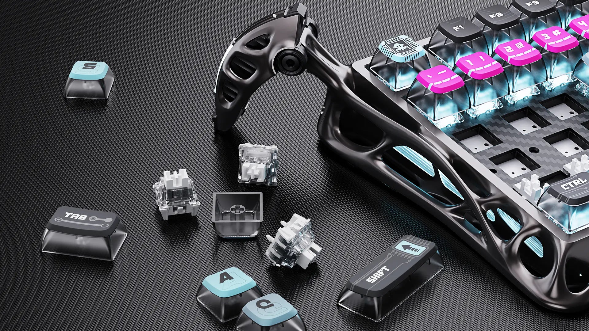 GravaStar Mercury V75 Pro Cyberpunk Edition magnetic gaming keyboard hot-swappable PCB design featuring GravaStar x Gateron Magnetic Jade Pro switches, translucent cyber keycaps, True 8kHz polling rate, 0.125ms low latency, and South-facing RGB backlighting.