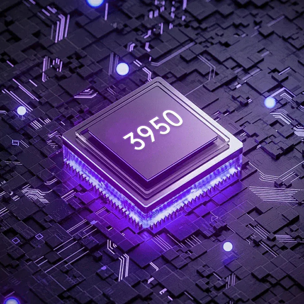 GravaStar Mercury X Pro Galaxy Black 8KHz wireless gaming mouse close-up showing PixArt PAW 3950 optical sensor chip delivering 32,000 DPI, 750 IPS tracking speed, and 50G acceleration for pixel-perfect esports precision.