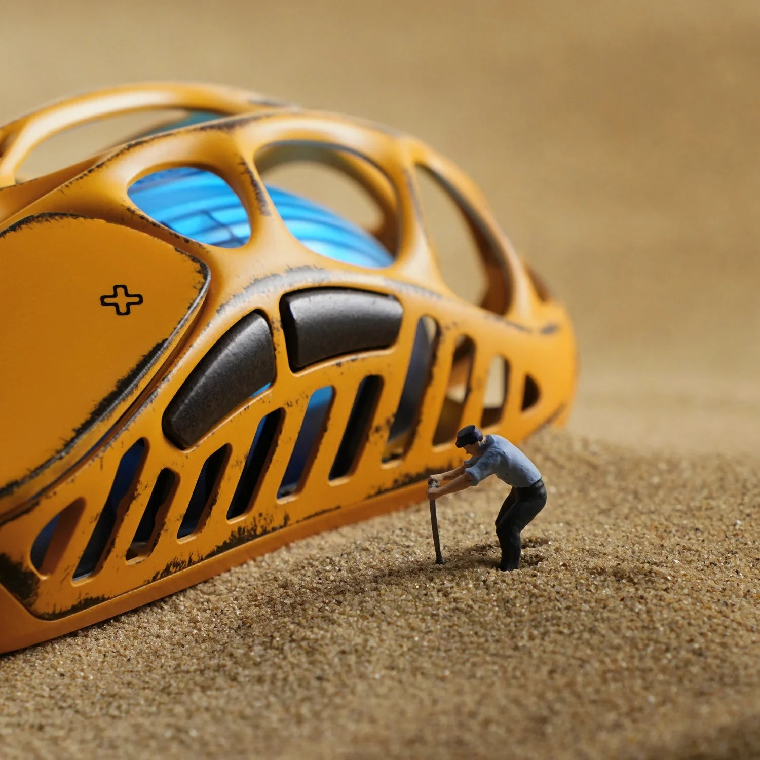 GravaStar Mercury X Pro Special Edition Battle Worn-Yellow magnesium alloy wireless gaming mouse macro view – Highlighting handcrafted weathering, PAW 3950 32K DPI sensor, 8000Hz polling rate, 49g ultra-lightweight design, and ambient RGB lighting, perfect paired with Mercury K1 Pro Yellow keyboard and Mars Pro Yellow speaker.