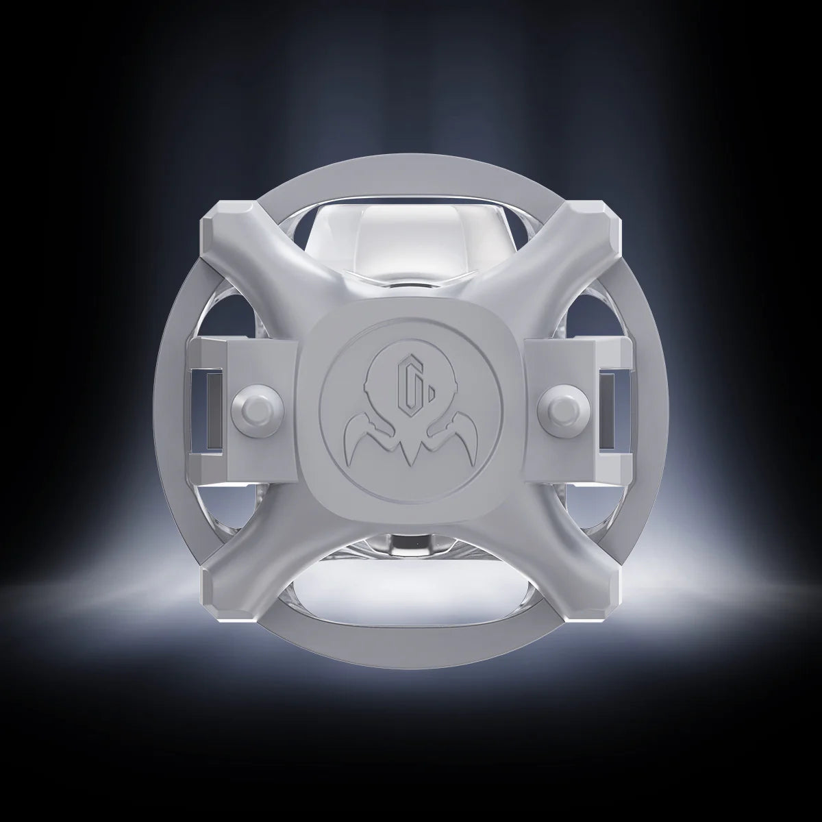 GravaStar UFO Magnetic Switch White studio top-down skeletal architecture view featuring 360-degree circular dual-rail mecha frame, Hall Effect contactless magnetic technology, and RT 0.005mm precision Rapid Trigger performance, perfect paired with Mercury V75 Pro White magnetic keyboard and Mercury M1 Pro Silver Mist gaming mouse.