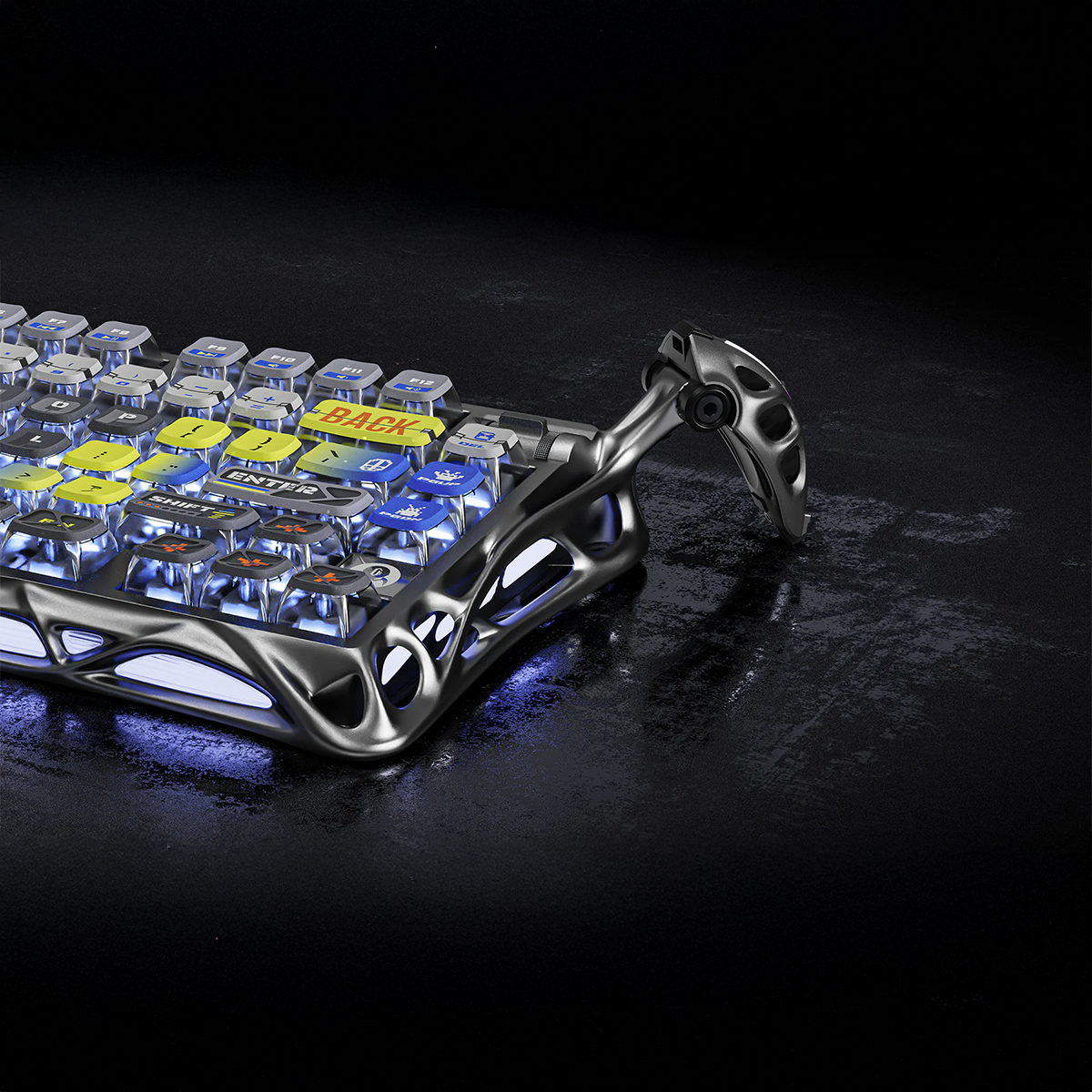 GravaStar Mercury K1 Pro Interstellar Silver Edition wireless mechanical keyboard featuring nano-textured aluminum alloy skeletal frame, Kailh Speedy Mint linear switches, Pudding PBT keycaps, gasket-mounted dampening structure, and customizable dual RGB backlighting.