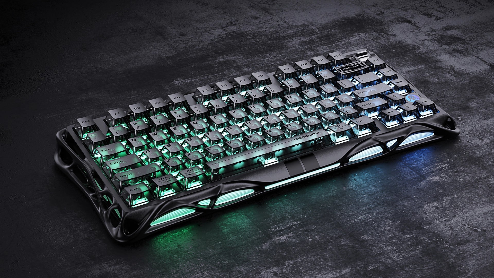 GravaStar Mercury V75 HE gaming keyboard Stealth Black angled view displaying 75% compact layout, semi-aluminum frame, customized Hall Effect magnetic switches, True 8kHz polling rate, 0.125ms low latency, and dynamic Rapid Trigger for competitive FPS gaming.