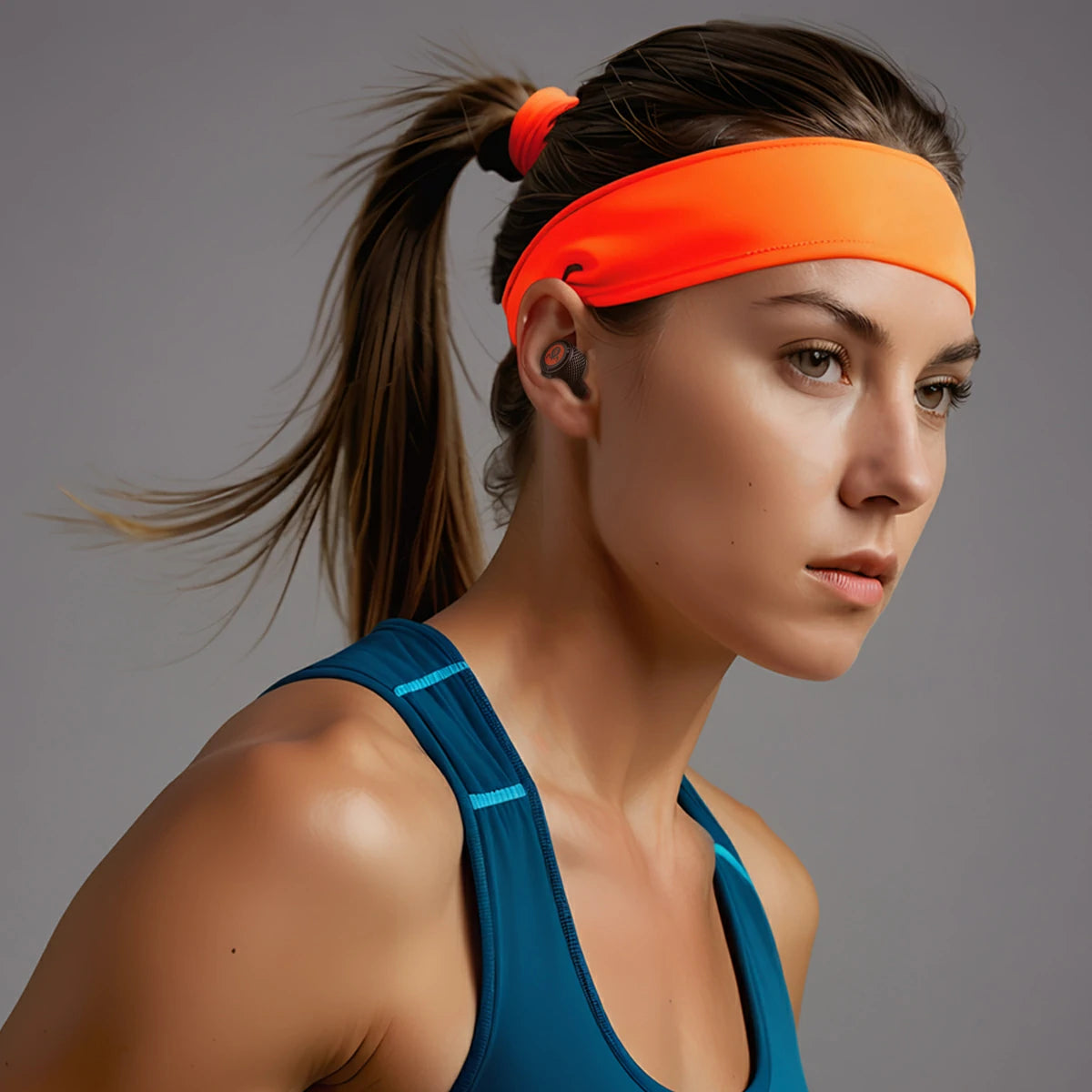 GravaStar Sirius Plus Black wireless ANC earbud active lifestyle showcase highlighting ergonomic secure fit, IPX4 sweat resistance, and comfortable wear during workouts and daily commuting.
