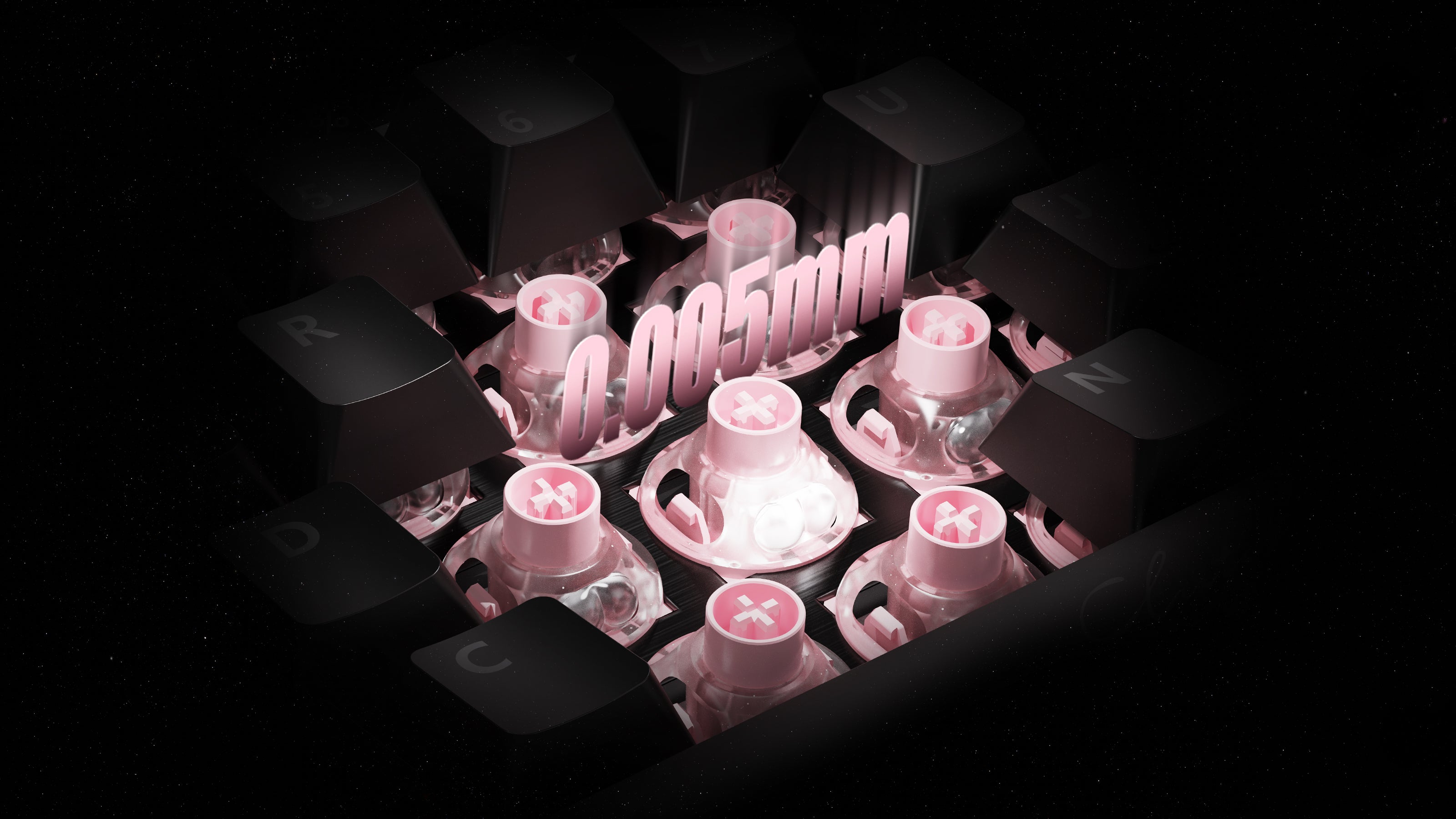GravaStar UFO Buttiful Magnetic Switch Pink compatibility notice diagram illustrating dedicated switch puller requirement for 360-degree translucent pink skeletal frame installation and stabilizer plate compatibility guidance for spacebar and shift keys.