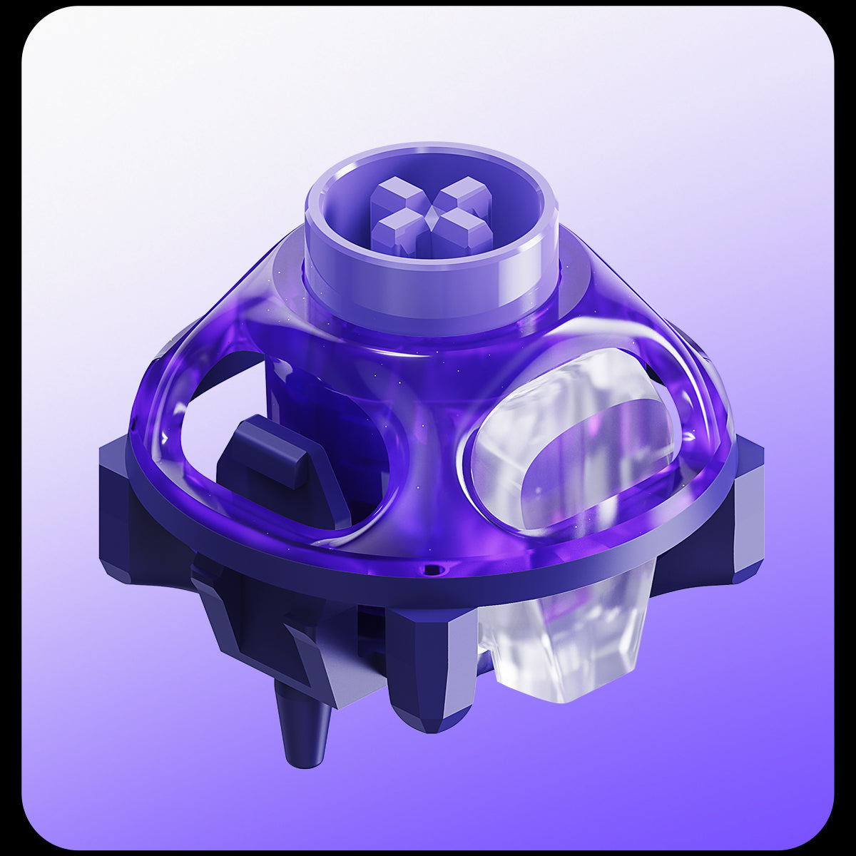 GravaStar UFO Magnetic Switch Purple studio top-down skeletal architecture view featuring 360-degree circular dual-rail mecha frame, Hall Effect contactless magnetic technology, independent light guide column, circular wall stem, and RT 0.005mm precision Rapid Trigger performance, perfect paired with Mercury V75 Pro Cyberpunk magnetic keyboard and Mercury X Pro 8KHz gaming mouse.