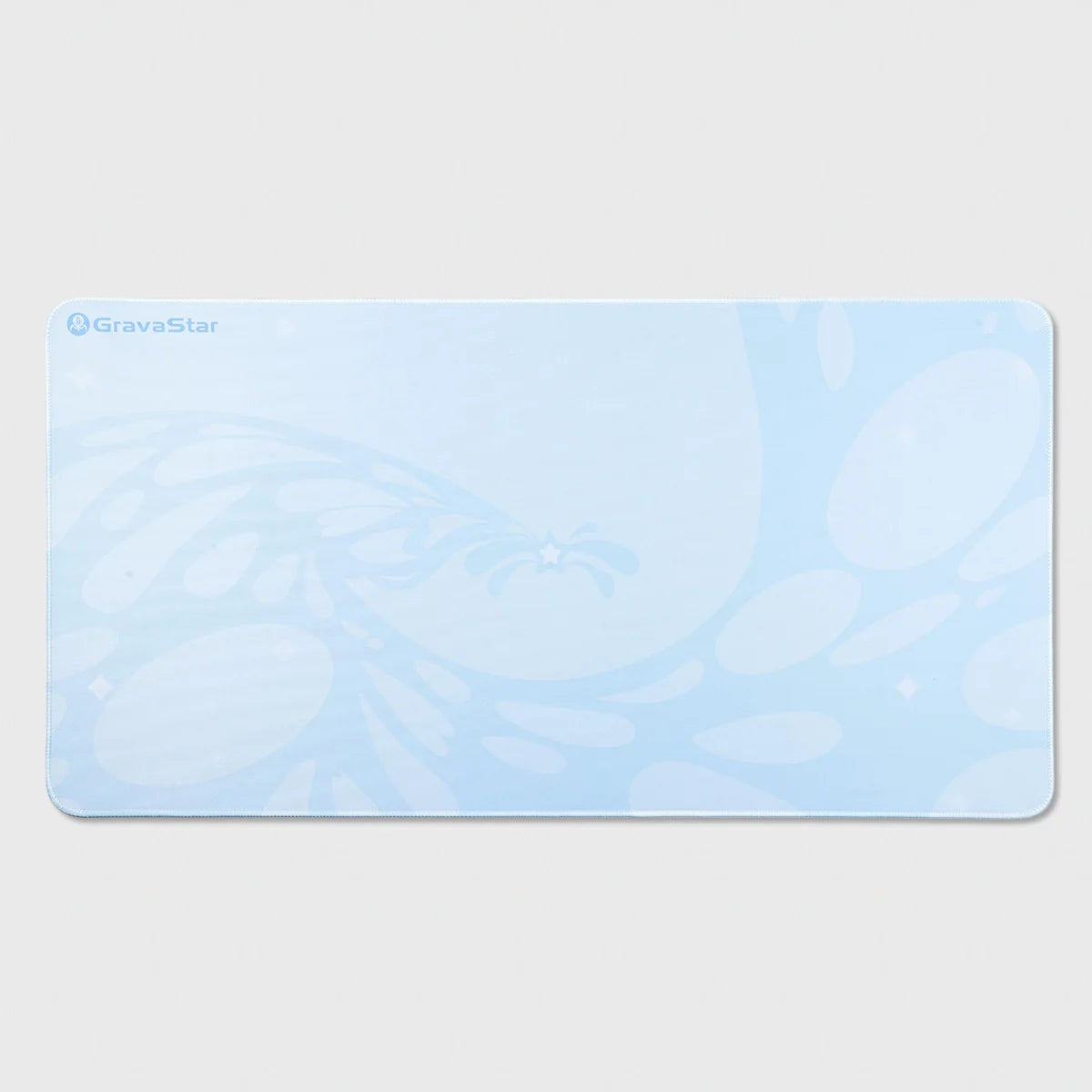 GravaStar Gaming Mouse Pad Blue studio flat graphic view featuring 800x400mm extended size, waterproof micro-weave fabric surface, stitched edges, and blue fluid bubble grid design, perfect paired with Mercury K1 Ice Blue keyboard and Mercury M1 Pro Ice Blue gaming mouse.