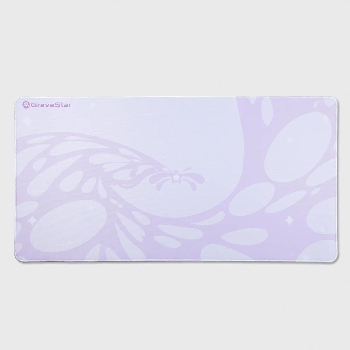 GravaStar Gaming Mouse Pad Purple studio flat graphic view featuring 800x400mm extended size, waterproof micro-weave fabric surface, stitched edges, and purple fluid bubble grid design, perfect paired with Mercury V75 Pro Cyberpunk magnetic keyboard and Mercury M1 Pro Lavender Purple gaming mouse.