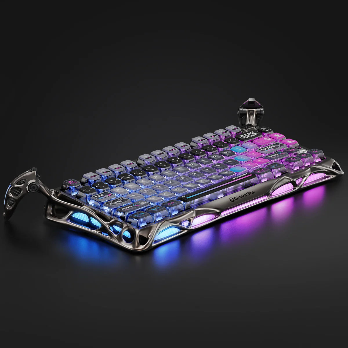 GravaStar Mercury K1 Pro Special Edition Cyberpunk – 75% wireless mechanical gaming keyboard with aluminum alloy skeletal frame, Kailh Speedy Mint linear switches, Gasket mount, and dual RGB backlighting.