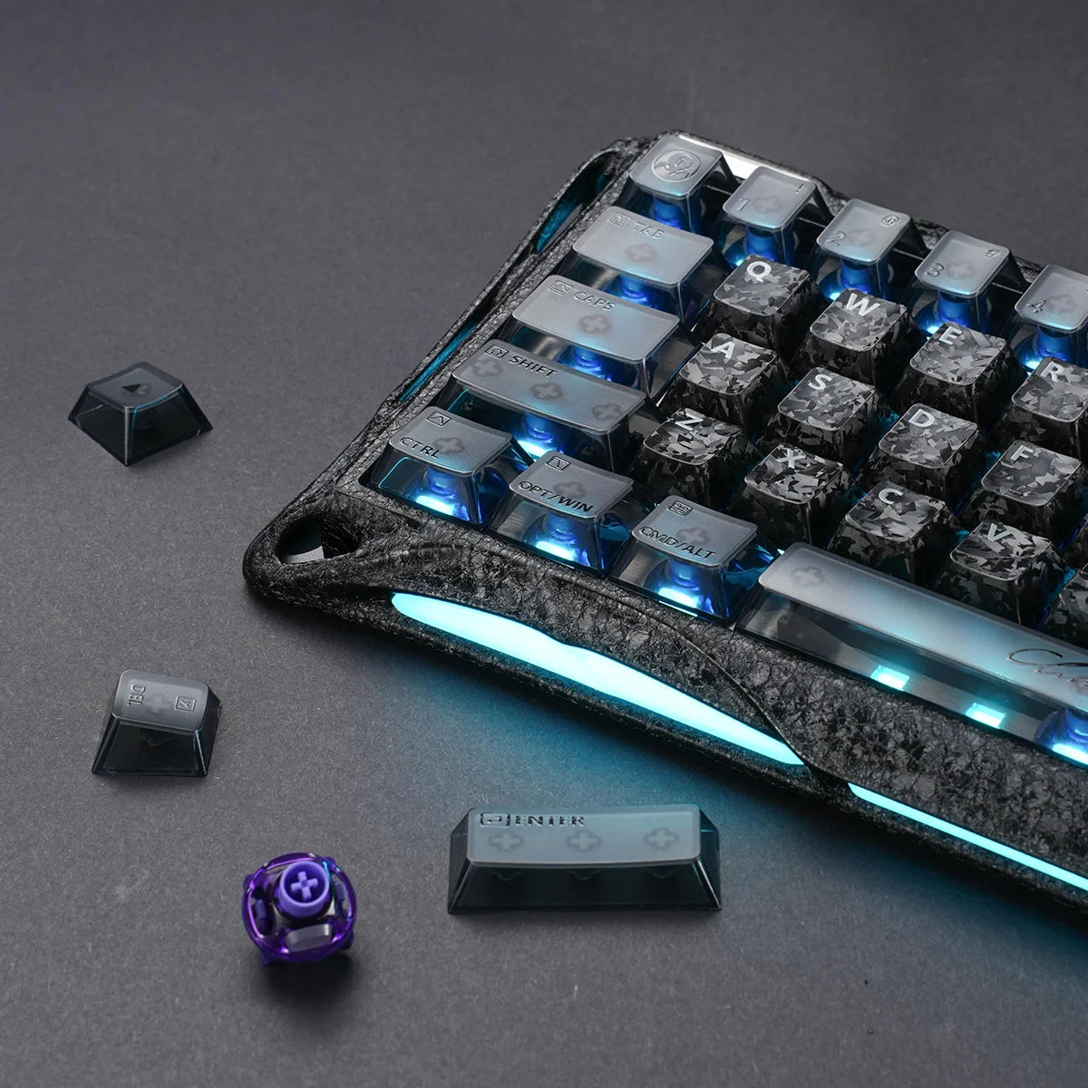 GravaStar Mercury V60 Pro Special Edition Cyber Frost Black – Hot-swappable UFO Hall Effect magnetic switch demonstration with detached keycaps, 0.005mm adjustable actuation, Rapid Trigger, True 8kHz polling rate, 0.125ms low latency gaming keyboard.