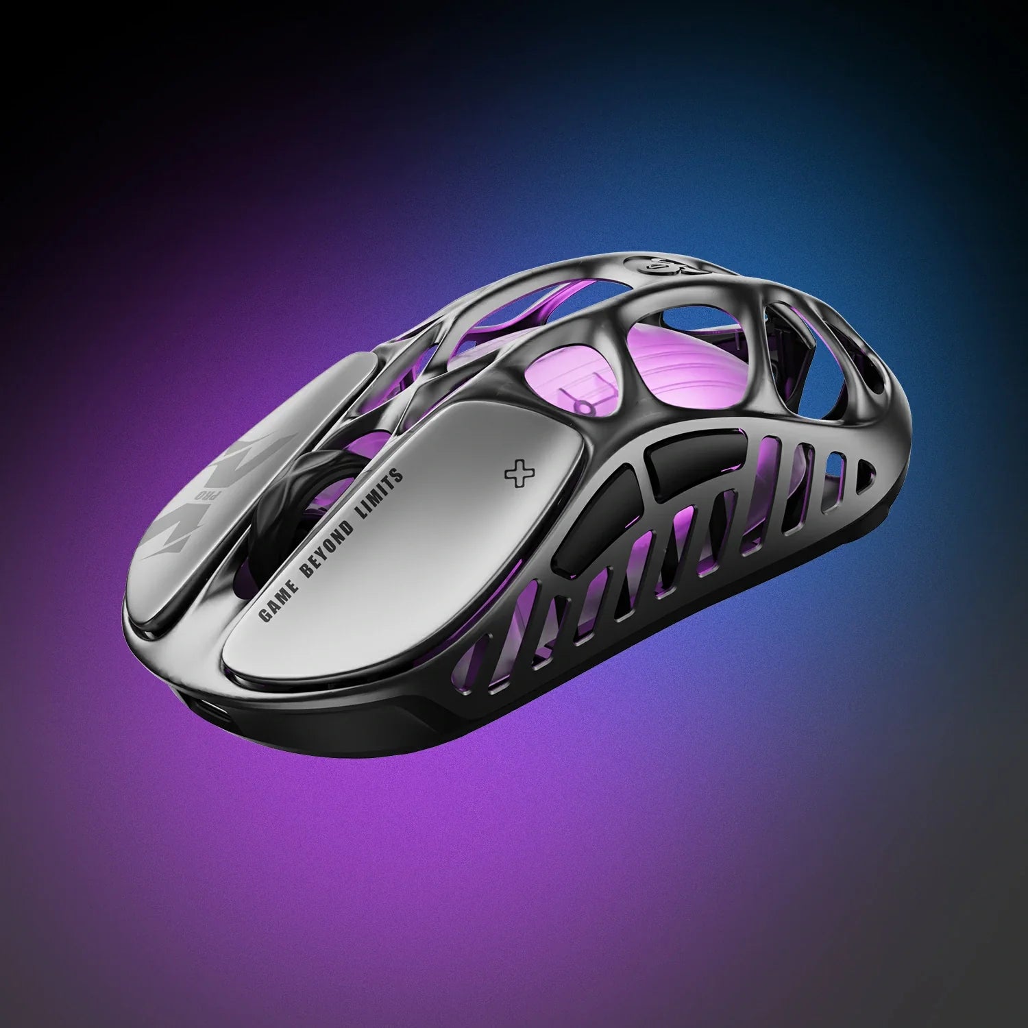 GravaStar Mercury X Pro 8KHz Wireless Gaming Mouse in Interstellar Silver featuring 49g ultra-lightweight magnesium alloy skeleton, PAW 3950 32K DPI sensor, native 8000Hz polling rate, and purple RGB lighting, perfect paired with Mercury K1 Pro Interstellar Silver keyboard and Mars Pro White speaker.