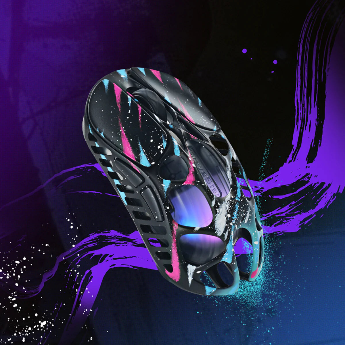 GravaStar Mercury X Pro Special Edition Neon Graffiti magnesium alloy wireless gaming mouse featuring street art design, PAW 3950 sensor, 8000Hz polling rate, 49g ultra-lightweight design, and RGB lighting, perfect paired with Mercury K1 Pro Neon Graffiti keyboard and Mars Pro speaker.
