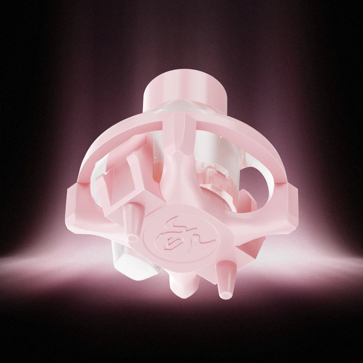 GravaStar UFO Buttiful Magnetic Switch Pink studio exploded 3d architectural view featuring N52H neodymium magnet, 23mm long spring, 360-degree circular dual-rail mecha frame, and Hall Effect contactless technology, perfect paired with Mercury V60 Crystal Rose keyboard and Mercury M1 Pro Sakura Pink gaming mouse.