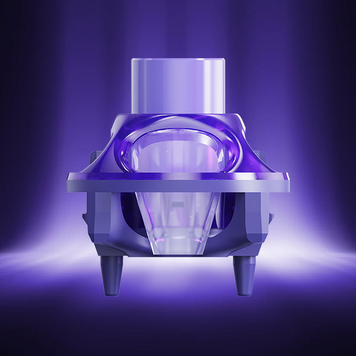 GravaStar UFO Magnetic Switch Purple studio bottom structure featuring 5-pin PCB mount, translucent purple聚光housing, and Hall Effect contactless magnetic sensing technology, perfect paired with Mercury V75 Pro Cyberpunk magnetic keyboard and Mercury X Pro 8KHz gaming mouse.