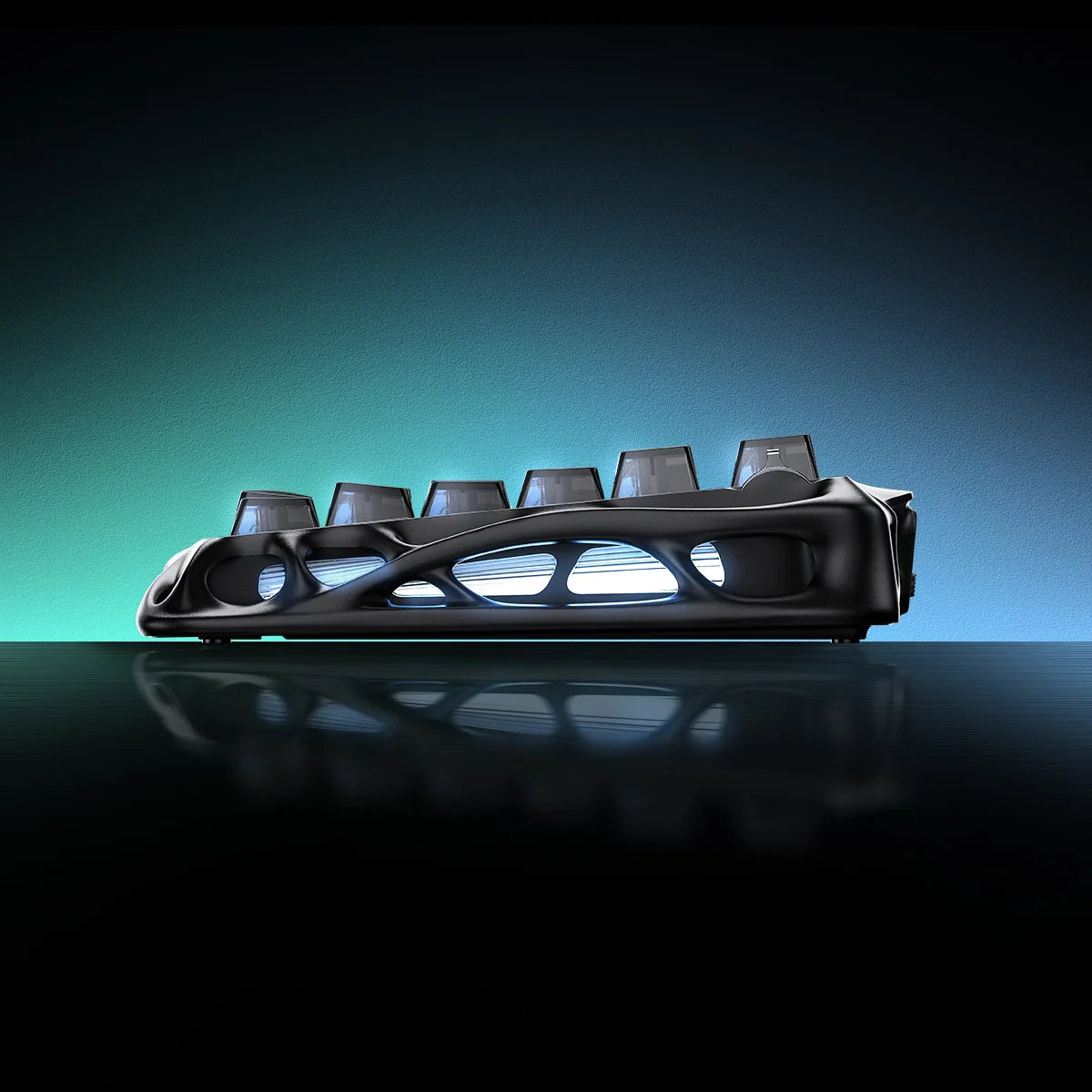 GravaStar Mercury V75 HE Gaming Keyboard - Exploded structural view highlighting the 5-layer acoustic foam and semi-aluminum chassis built for premium acoustics and zero debounce delay