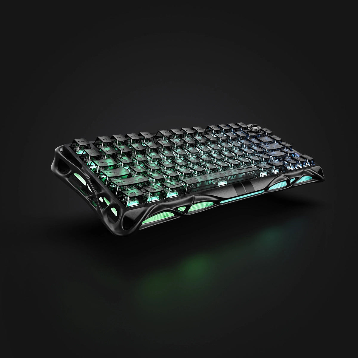 GravaStar Mercury V75 HE Gaming Keyboard - Angled view of the Stealth Black 75% compact layout featuring Hall Effect magnetic switches, true 8kHz polling rate, and dynamic rapid trigger for competitive FPS gaming.