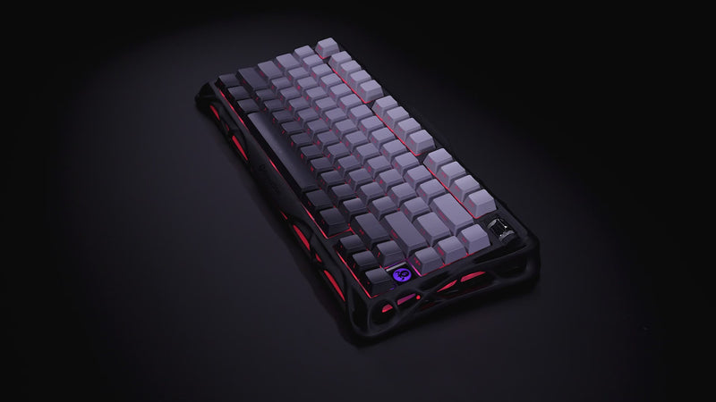 GravaStar Pro Gaming Set Gradient Black Mercury K1 75% wireless mechanical gaming keyboard video showcasing aluminum alloy skeletal frame, gradient keycaps, and RGB lighting.